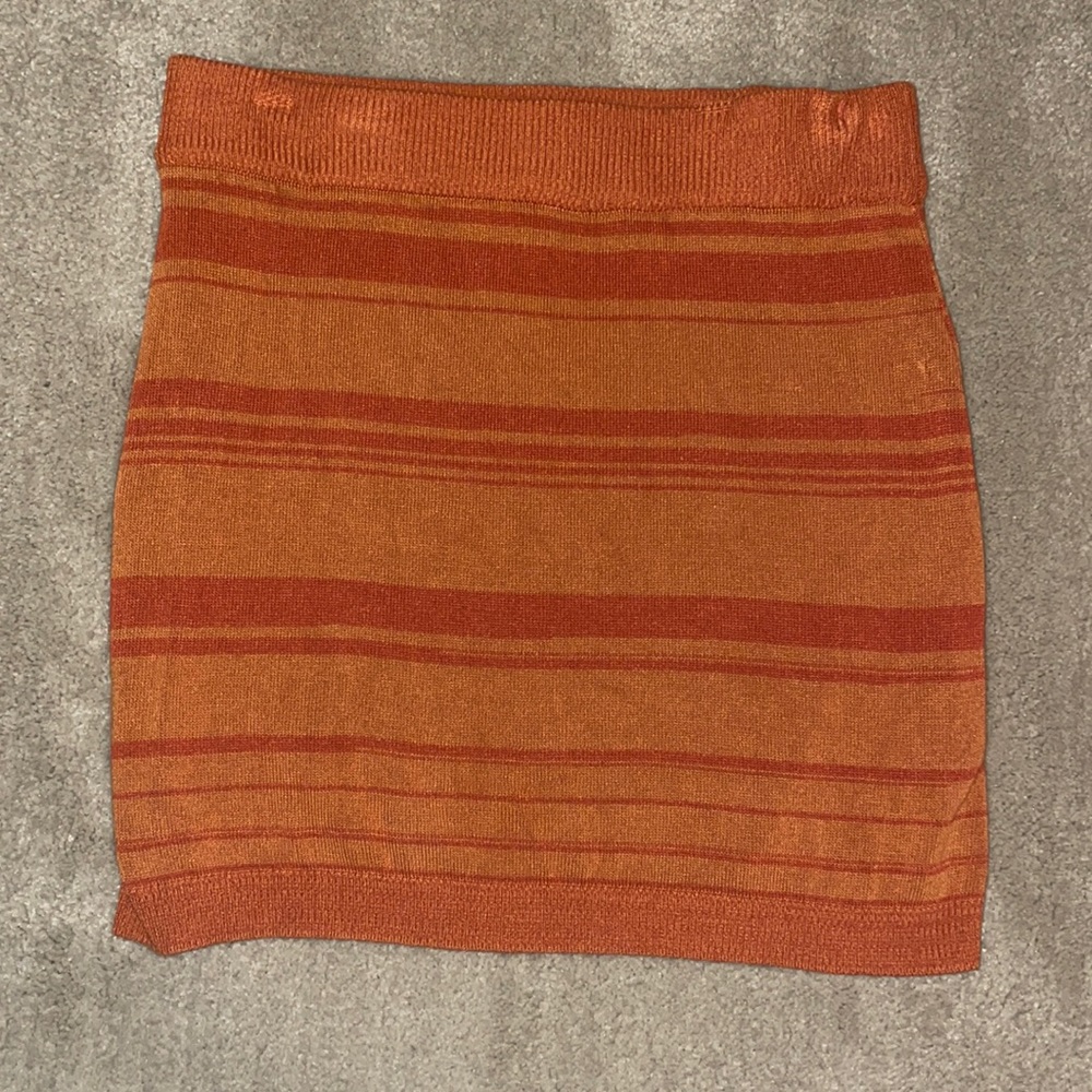 Orange Striped Bodycon Skirt